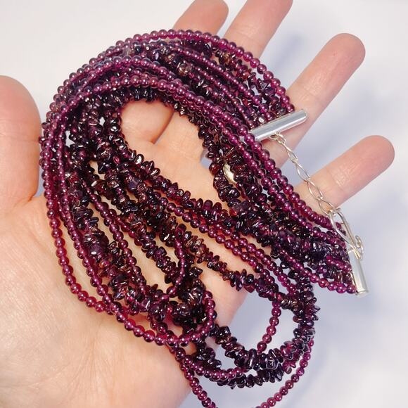 Jay King DTR Garnet Gemstone Multi Strand Sterling Silver Beaded Necklace Signed - Picture 7 of 12